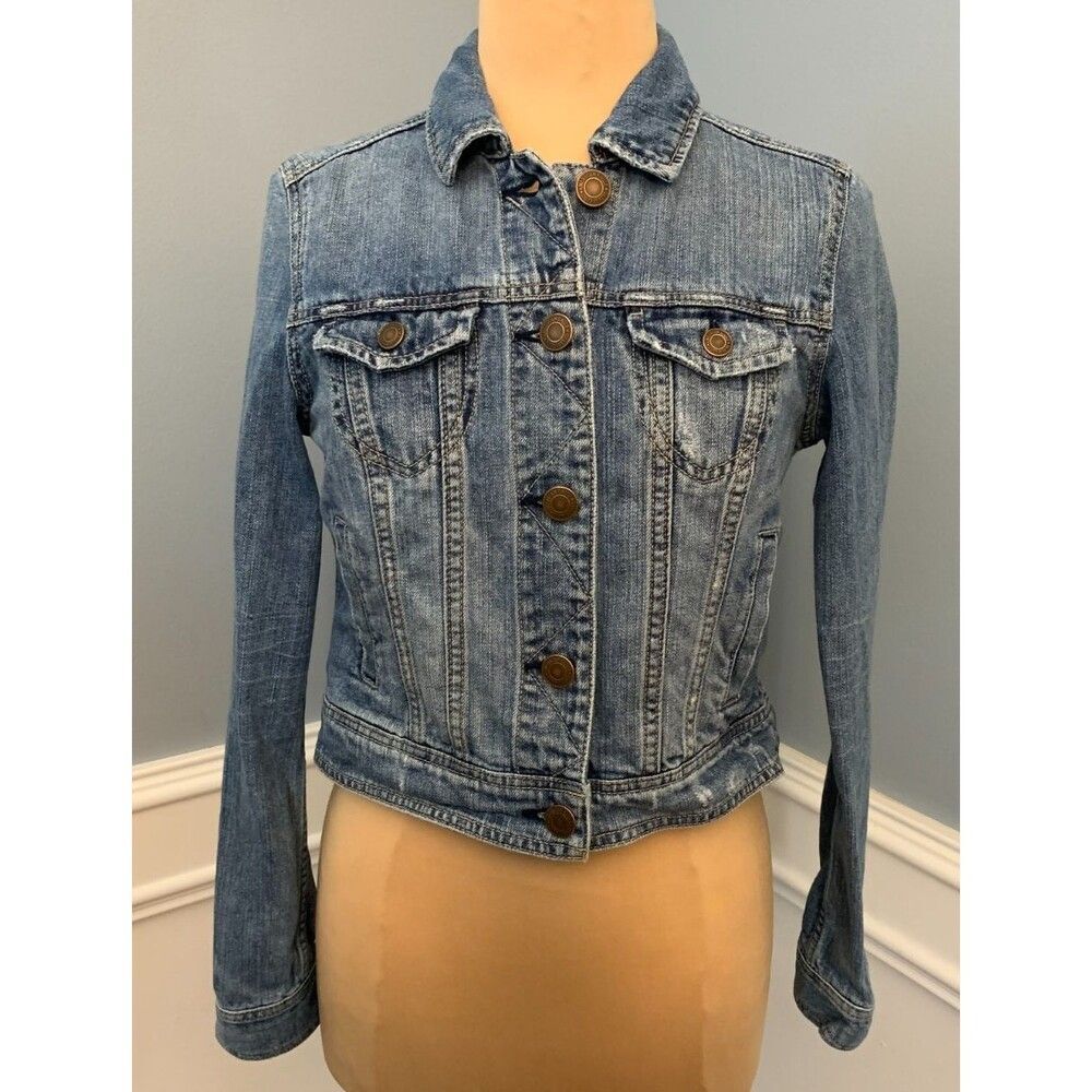 American Eagle Jacket Womens M Denim Trucker Cropped Jean Button Up Vintage Y2K